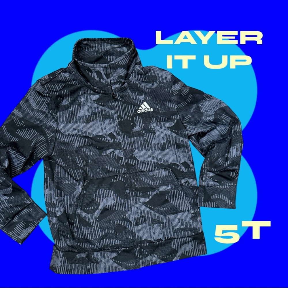 5T Adidas Black and Gray Patterned Jacket
